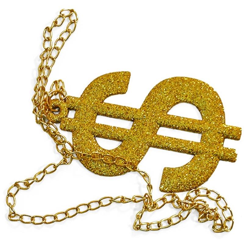 Rapper Chain Costumes Hip Hop Punk Parties Party Cosplays Golden Chain Dollars Sign Necklace Pendant Golden Necklace