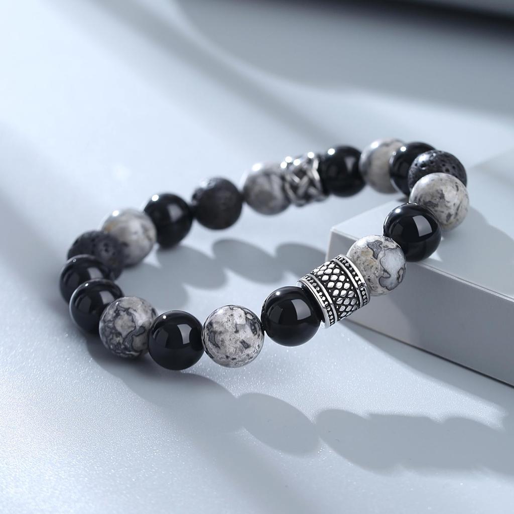 Pulseira Pedra Natural Pedra de Poder Obsidiana Pedra Vulcânica Pedra Mapa Natural Pedra de Nascimento Pulseira de Jade Grande para Homens Energia Fria Presente Popular