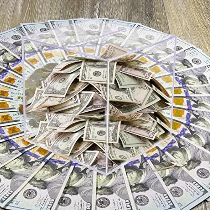 Square Transparent Acrylic Piggy Bank, Clear Hard Plastic Coin Bank, Money Box Cash Collector Container, One-Way Saving