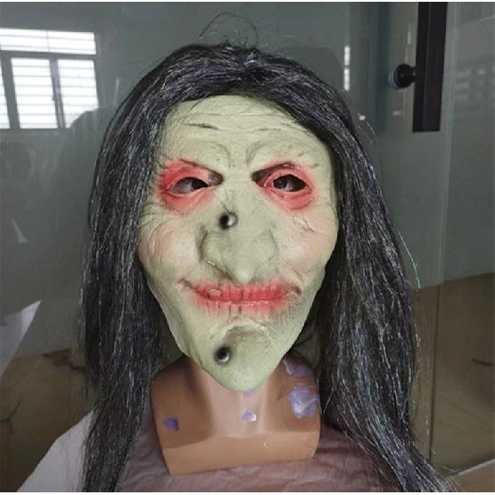 Halloween silberhaarige grün gesichtige Hexe Latexmaske Feiertagsatmosphäre Scherz Kopfbedeckung