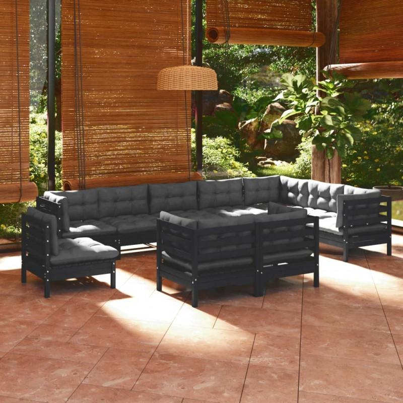Day and Night - Day and Night Garden Furniture 10 Pieces and Cushions Black Solid Pine Wood