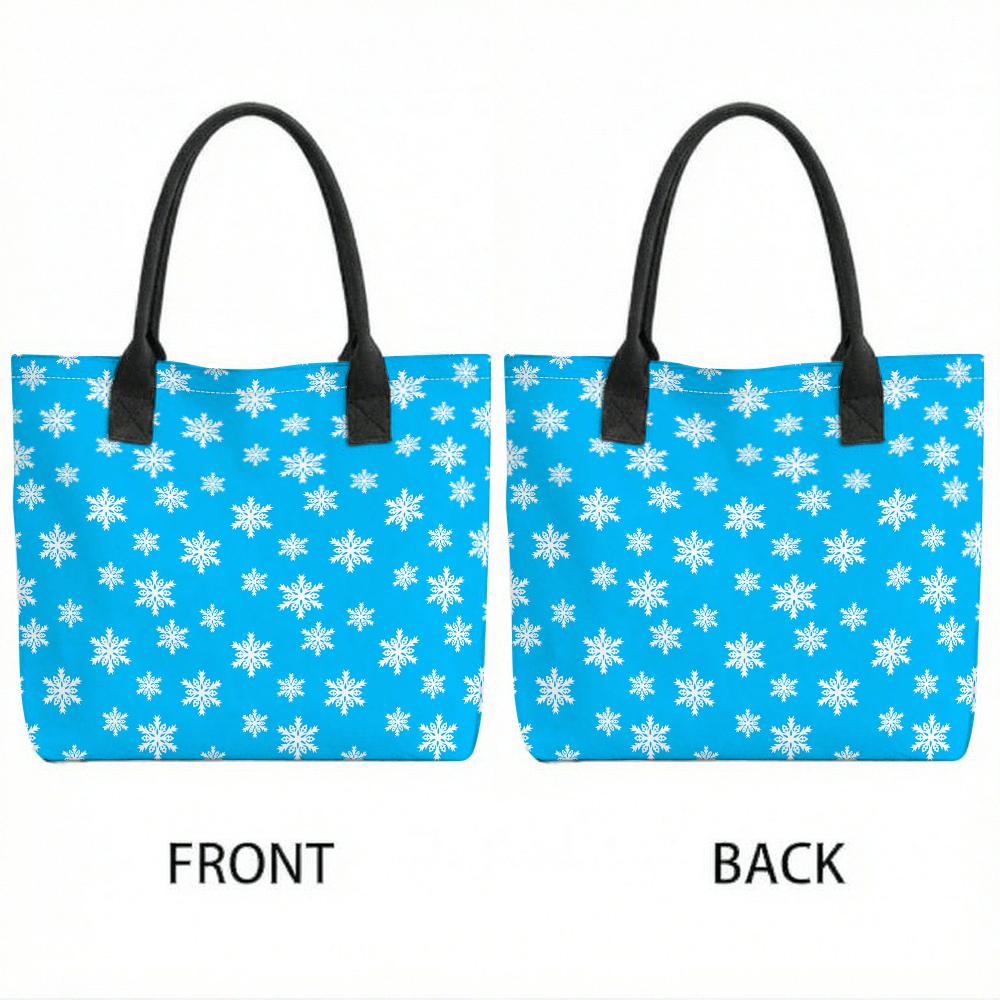Blue Snowflake Pattern Tote Bag Winter Style Large Capacity Casual Handbag