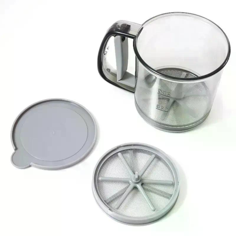 Semi-Automatic Flour Sifter Hand Press Transparent Fine Mesh Sieve BPA Free for Professional Home Chef Baking Tools