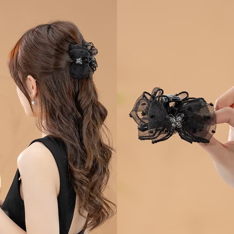 CHIMERA Polka Dot Bow Hair Claw Clip 1 Piece чёрный