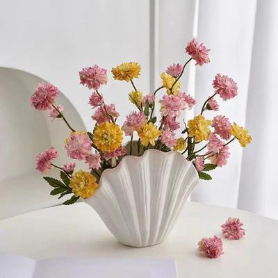 Yousheng White Vinyl Shell Flower Vase Modern Pleated Flower Holder Container Home Office Table Centerpiece Decorative Floral Plants Vase