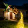 Solar Watering Can Garden Light Metal Hollow-Out Hummingbird Decorative Light Outdoor Spike Lamp for Lawn Pathway