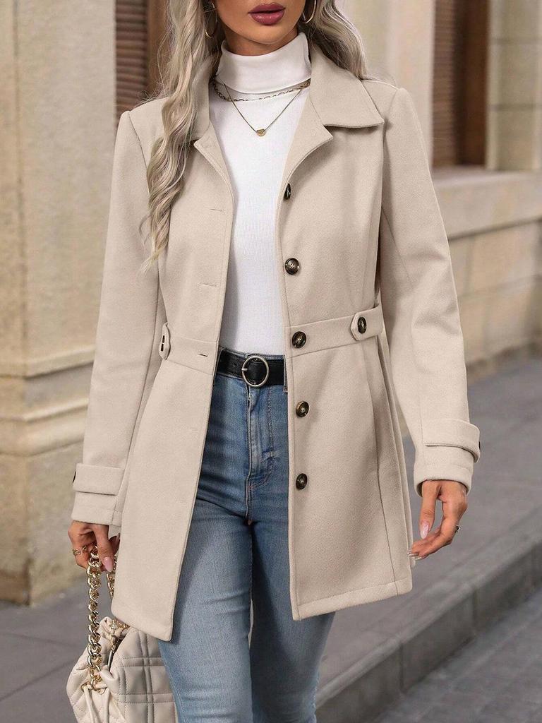 Abrigo de Lana Elegante de Longitud Media con Solapa y Diseño Entallado Cross2025 Otoño/Invierno