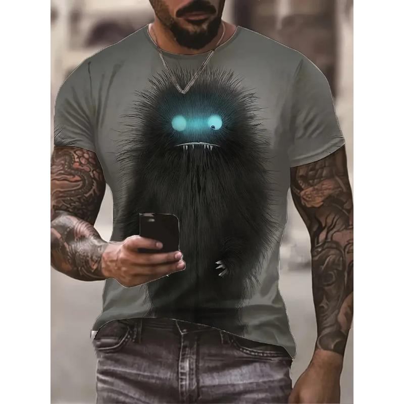 Novel And Chic 3d Digital Smile Monster Style Graphic T-Shirt Summer Fashion Everyday Casual Crew Collar Short Sleeve Loose Top
