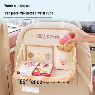 Multi-Functional Backseat Organizer with Table & Trash Can - Cute Cartoon Design