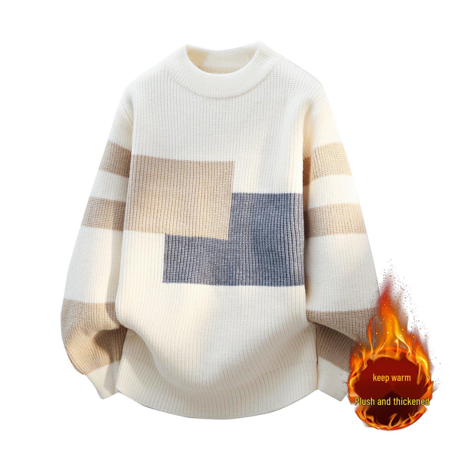 

Men s Fleece-Lined Winter Sweater, 2025 Loose Knit Style, Round Neck Woolen Knitwear for Teens 4XL suitable for 165-180 jins