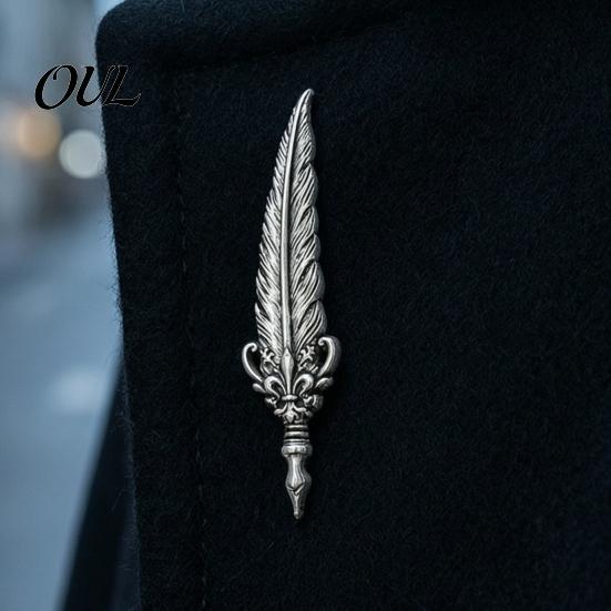 Feather Brooch Pin 1/2Pcs Vintage for Men, Alloy Silver Lapel Jewelry, Lightweight Metal Decorative Badge Clothes Bag Hat Scarf Suits Jewelry
