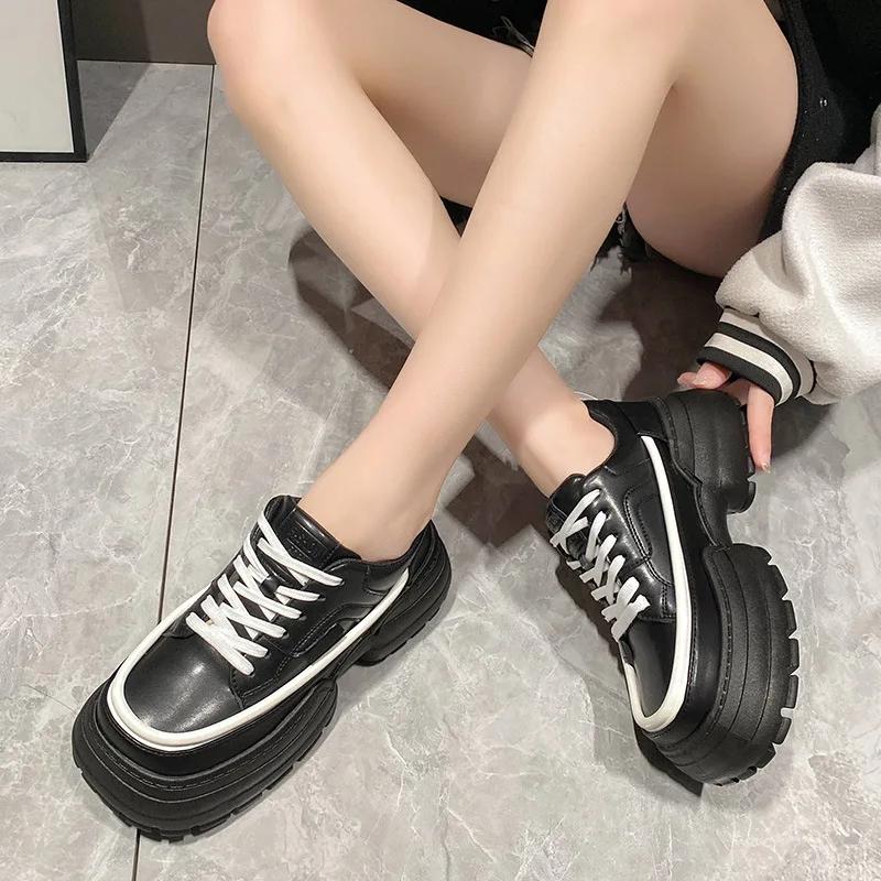 

Fashion Black Sneakers Women s Spring Autumn New Minority Design Muffin Thick Soles Big Toe Shoes Lace-Up Casual Zapatillas Mujer Tenis 35 розовый