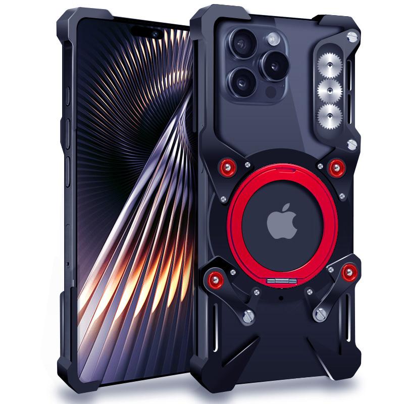 Bumper Case For iPhone 16 Plus/15 Plus/15 Pro Max/14 Plus/14 Pro Max/13 Pro Max/12 Pro Max ,Kickstand Aluminum Alloy Magnetic Phone Cover