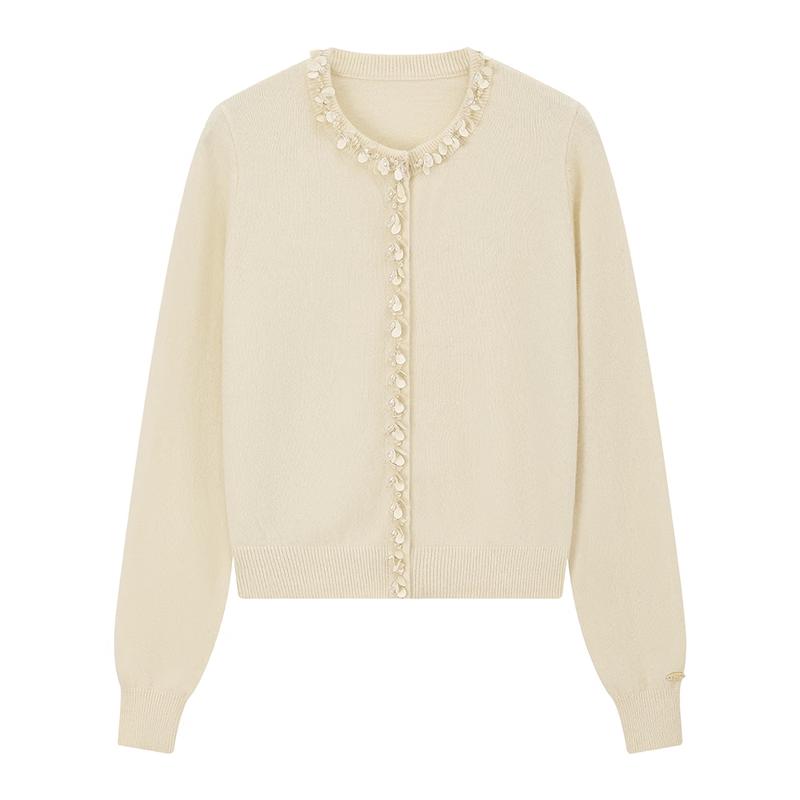 ELLE KIDS Girls' Wool Blend Hand-Embroidered Lace Cardigan