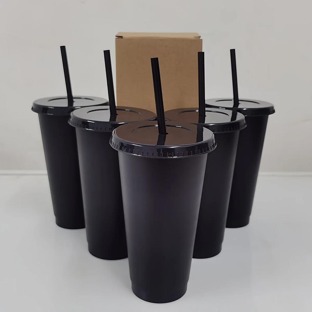 5/10pcs 24oz Tumblers With Lids And Straws Reusable Plastic Cups Iced Coffee Large Water Bottle Party Cold Mug Summer Drinkware