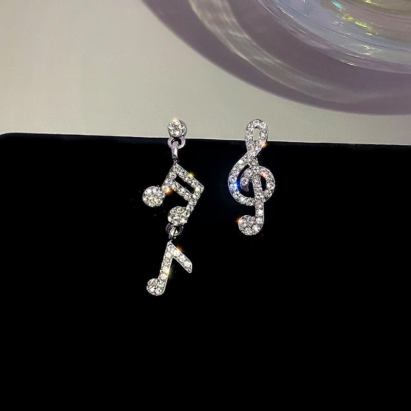 Bling Crystal Musical Notes Pendant Earrings for Women Fashion Party Anniversary Jewelry Accessories Earings