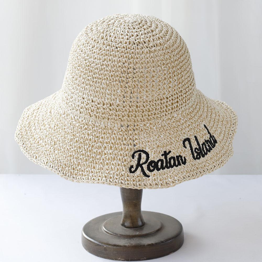 My Extreme Outdoor Activities Women's Beige Handmade High Quality Letter Embroidery Sun Hat Wide Brim Floppy Summer Hats For Beach Panama Straw Dome Bucket Hat 56-58Cm