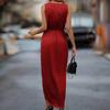 Elegant V-neck Sleeveless Slit Irregular Long Dress for Spring/Summer