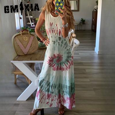Moda damă vară primăvară culoare uni imprimeu fără mâneci decolteu o talie înaltă rochii casual