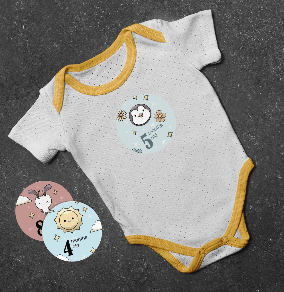 Inkdotpot 12 Month Baby  Milestone  Sticker  Boy Girl-Monthly  Milestone  Round  Stickers 24 Count