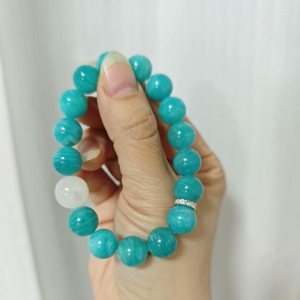 Splendido Bracciale Naturale in Amazzonite e Quarzo Fantasma Bianco - Regalo Perfetto per Donne