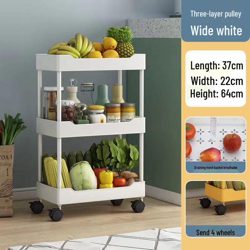Multi-Layer Kitchen Storage Rack with Wheels for Microwave and Vegetables