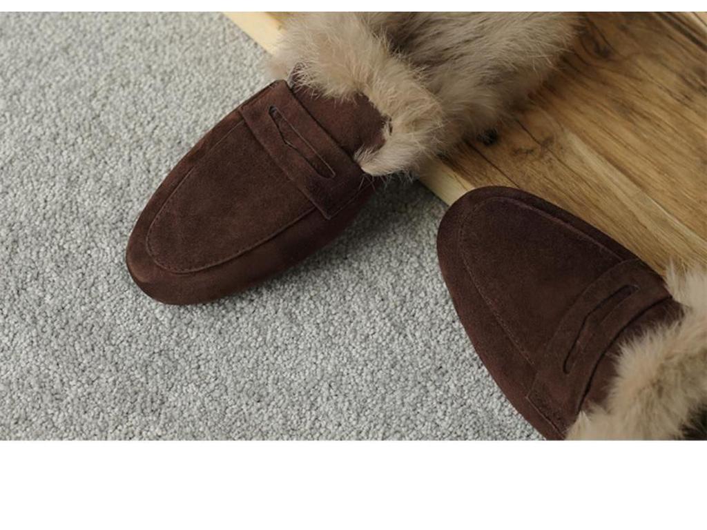 Women's 2025 Autumn/Winter Flat Suede Velvet Furry Mule Slippers