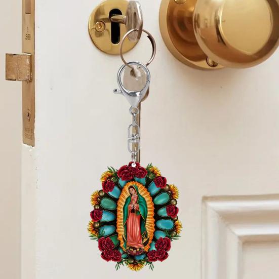 Keychain Our Lady of Guadalupe Acrylic Keychain with Hanging Chain Car