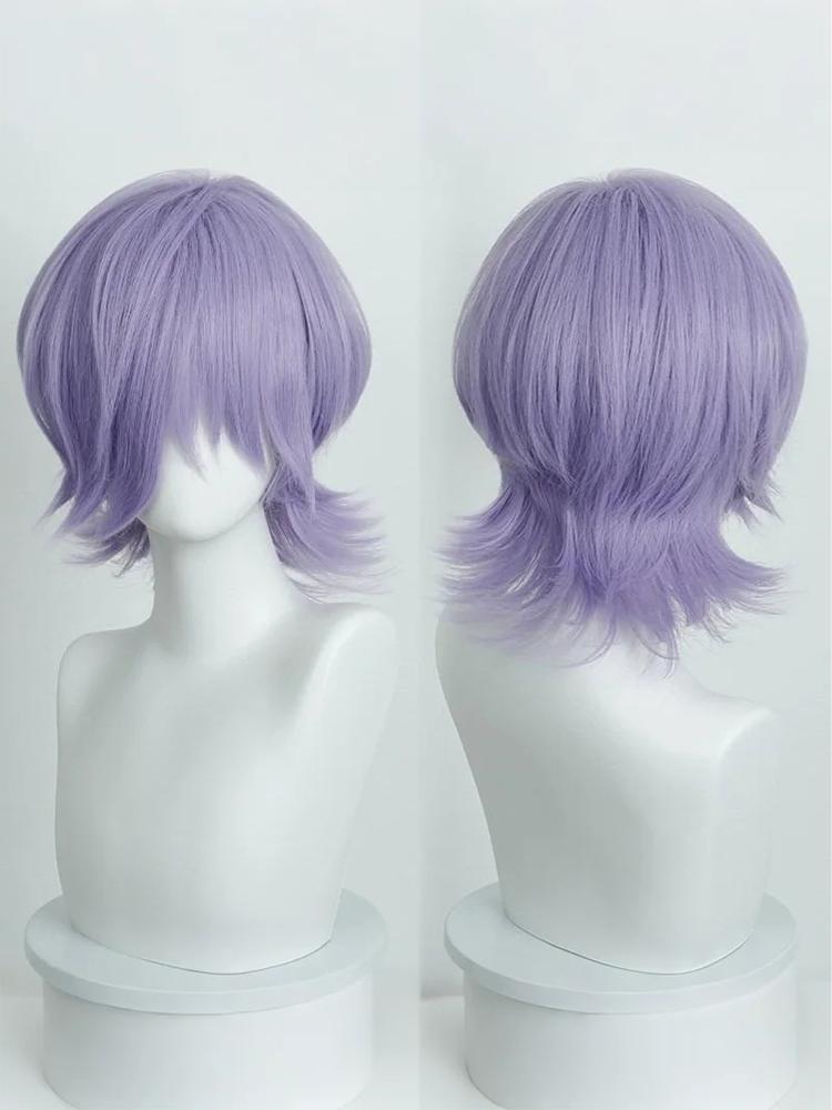 Kort Zwart Pruik Midden Scheiding Gelaagd Haar Gordijn Pony voor Cosplay Halloween Kostuumfeest Podiumshow en Gedurfde Dagelijkse Styling gray