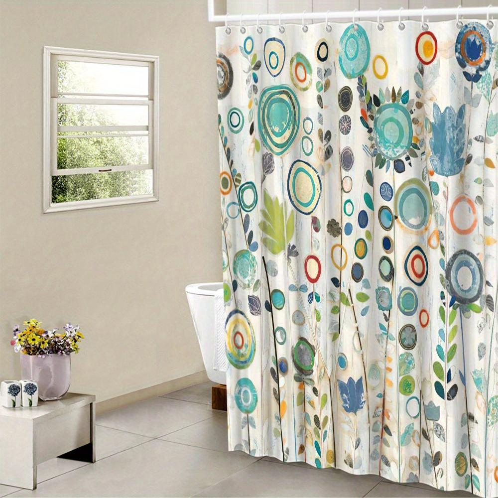 Whimsical Abstract Garden Flowers Shower Curtain - Vibrant & Playful Design, Beige Gradient Backdrop, Modern Surreal Aesthetic 90X180cm