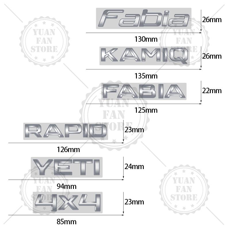 RAPL8 Bright Silver For Skoda Kodiaq Karoq Kamiq Superb Octavia Rapid 4X4 Fabia Yeti Metal Badge 3D Stickers Car Trunk Body Decal