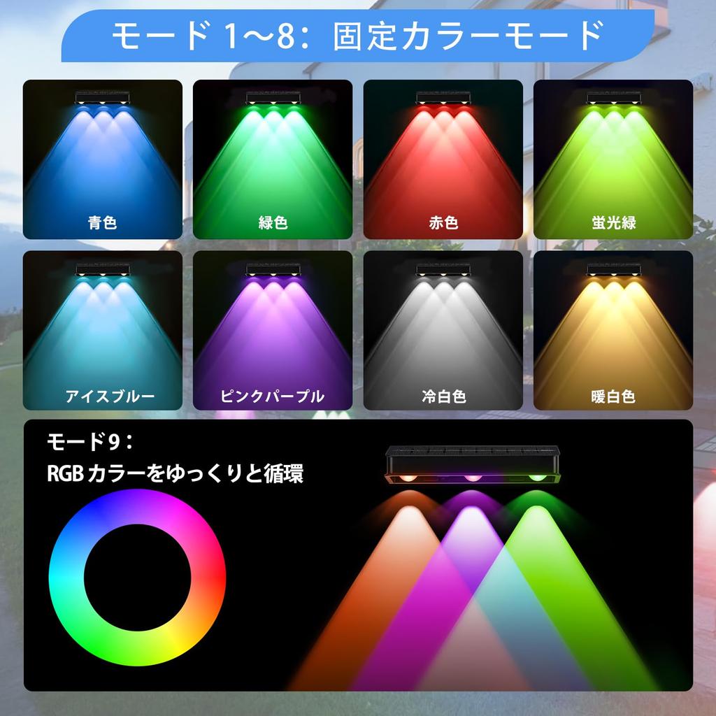 Solar Outdoor Waterproof Solar Fence Garden Solar 9 Color Nameplate Ultra Automatic IP65 for Parking Lot 2 Light, Light, Light, Light, LED, Modes,