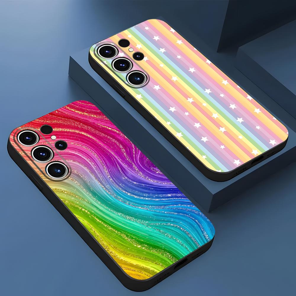 Capa de Celular Colorida com Listras Arco-Íris Para Samsung S26 S24 Ultra S25 S23 Fe S22 S20 S21 Plus A16 A54 A34 A53 Tampa Traseira