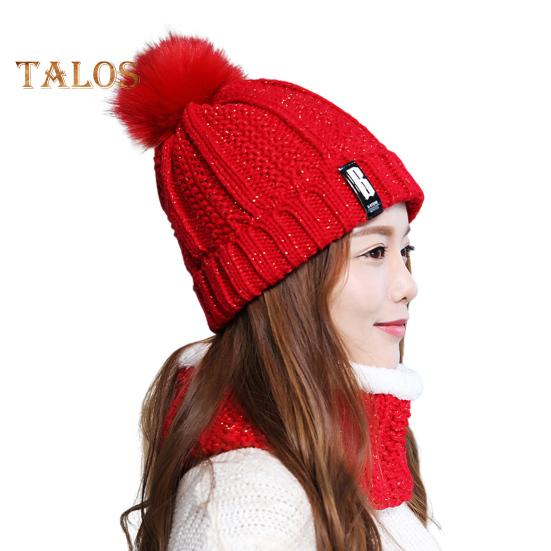 

2 шт./комплект женский зимний шарф шапка комплект толстый вязаный теплый нескользящий эластичный ветрозащитный ухо защита помпон шапка зимняя на открытом воздухе для велоспорта катания на лыжах шея красный