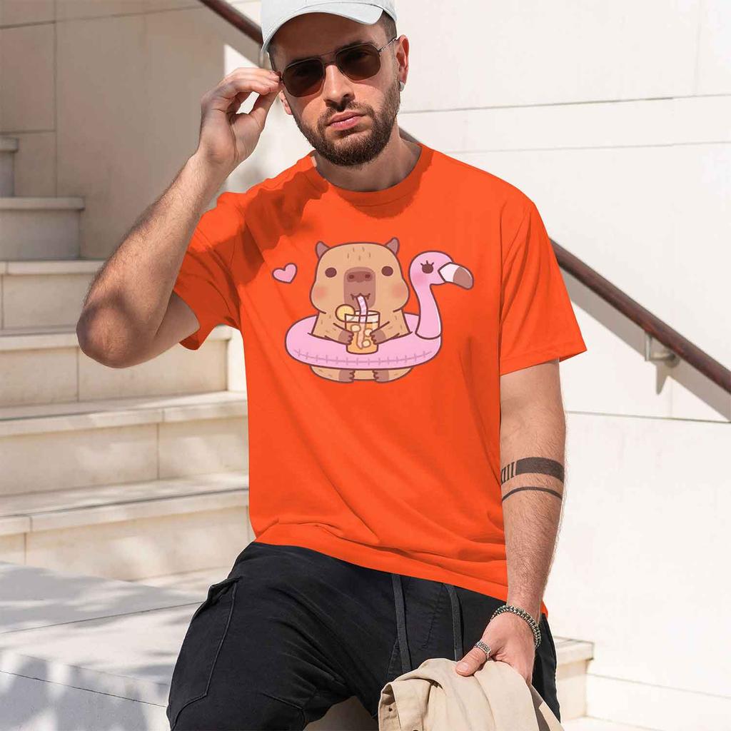 2026 New Model Capybara Loves Drinking Bubble Tea Shortsleeved Tshirt For Unisexs Summer Tide Anime Print Shirt 100 Pure Cott