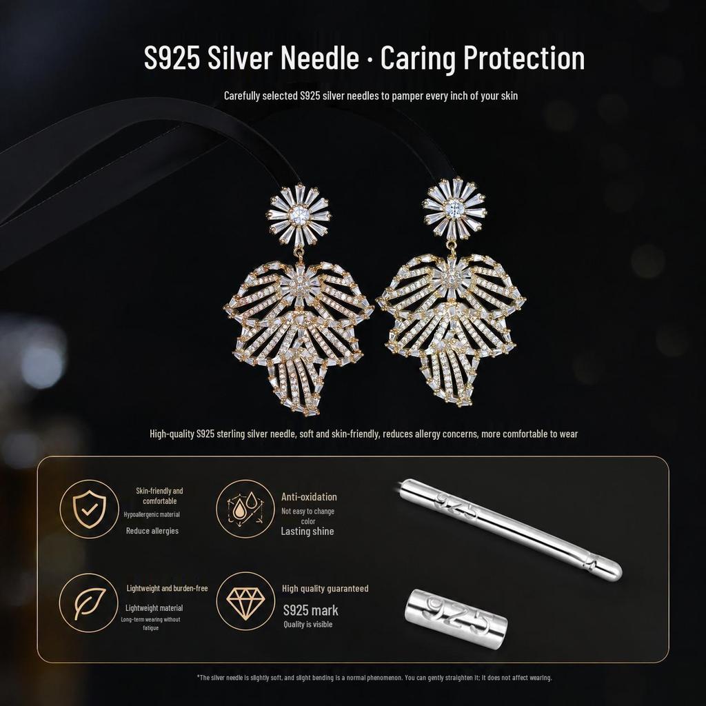 Elegant Geometric Zircon Sterling Silver Dangle Earrings for Women