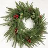 Artificial Norfolk Pine Christmas Wreath with Red Berries Heart Shape Greenery Holiday Decoration 45cm Lightweight