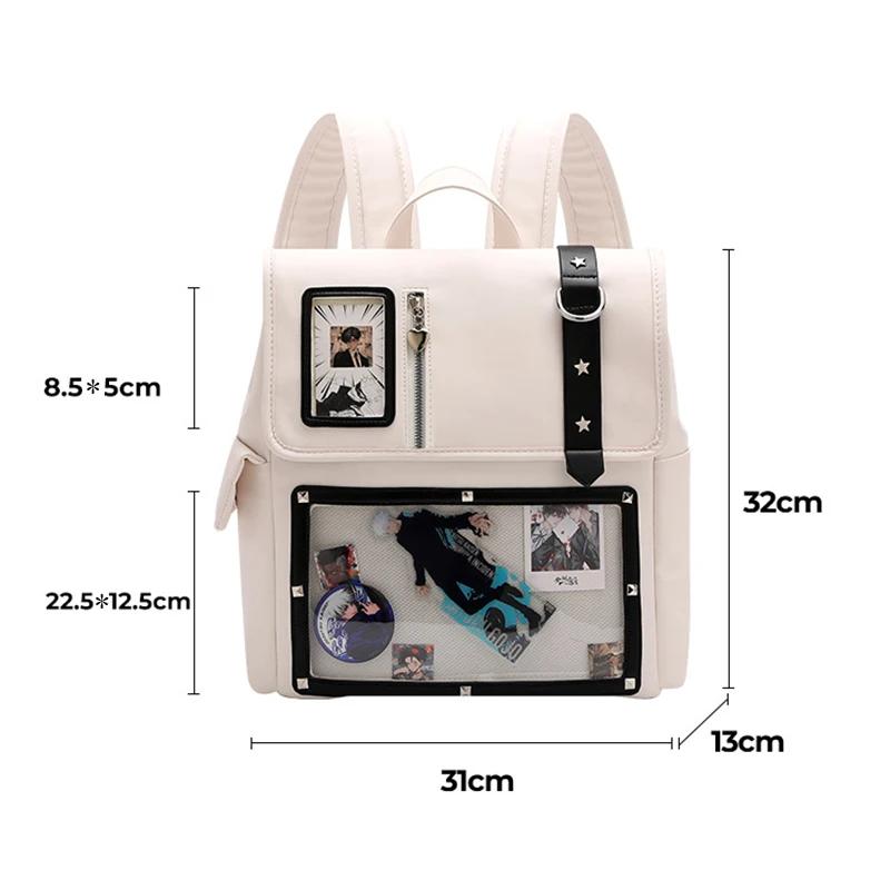 Japanese Y2K Kawaii Transparent Itabag Backpack Large Capacity PU Leather School Bag for Women Girls JK Fashion Daily Use