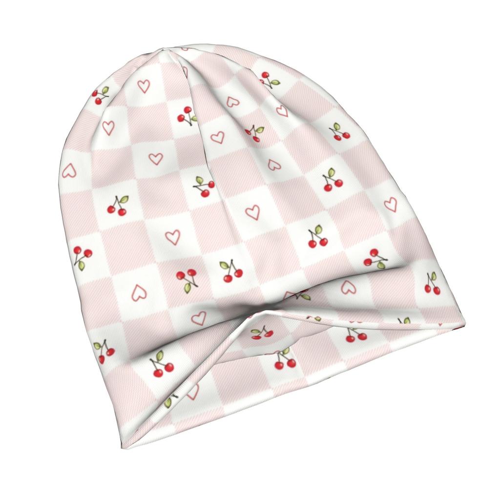 Cherry Heart Picnic Checker Pattern Adult Fashion Beanie That Transitions Effortlessly from Morning Commutes To Evening Walks While Maintaining a Clea