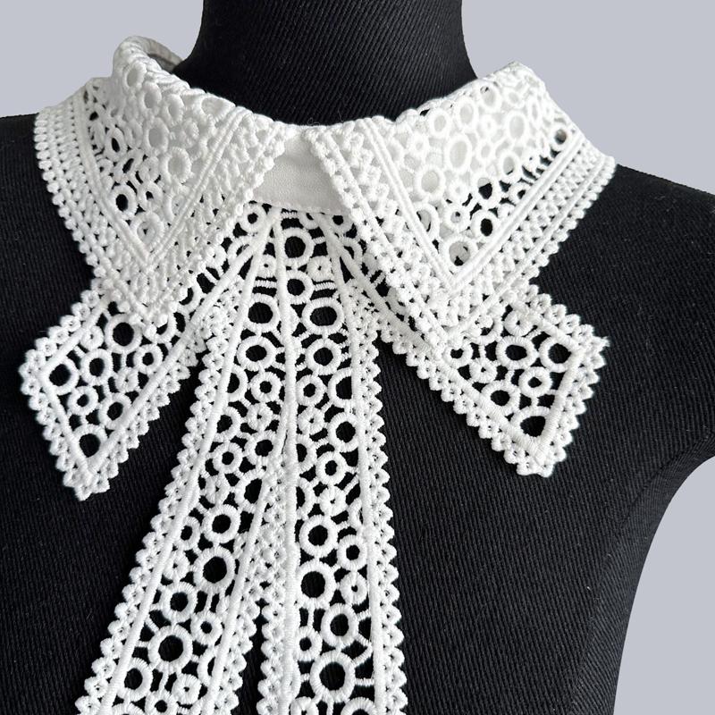 Haftowany ażurowy kołnierz kwiatowy z klapami, fałszywy kołnierzyk, koszula sukienkowa, sweter, szal, owijka, odpinany kołnierzyk dekoracyjny, damski top, kołnierzyki
