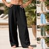 Herren Leinenhose Gerade Beine Elastischer Bund Kordelzug Leichte Hose Lässige Sommer Strand Lange Hose mit Taschen