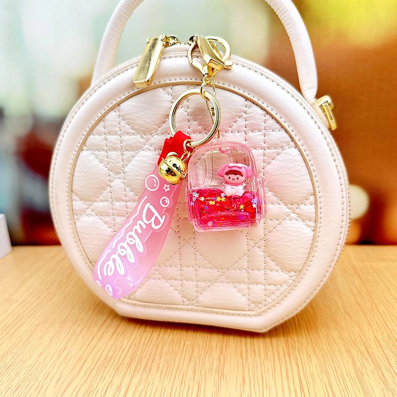 Cartoon Doll Keychain Cute Drifting Crystal Bottle Quicksand Bag Pendant Girl Trinkets Children