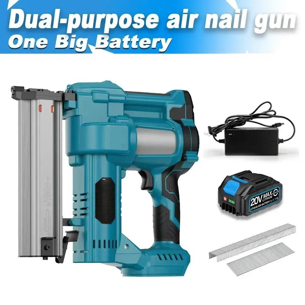 Brushless 2 in 1 Electric Nail Gun Cordless Portable Frame Nailer Tacker Furniture Staple Woodworking Power Tools