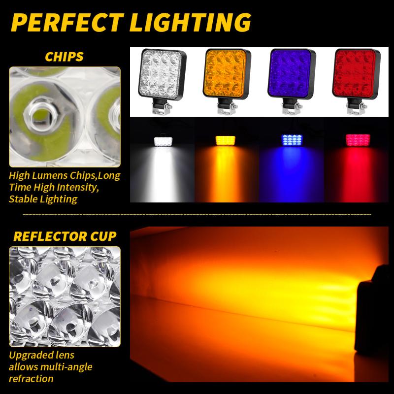 12V-24V Wasserdichte LED Arbeitsscheinwerferleiste Quadratischer Scheinwerfer 48W Arbeitsscheinwerfer Scheinwerfer Für LKW Offroad Nachtfahrlicht Für SUV