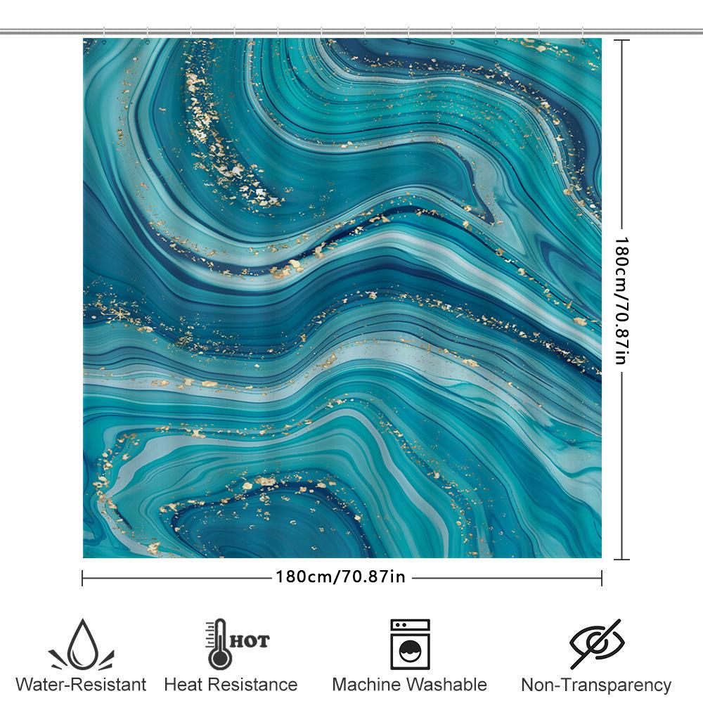 Blue Marble Shower Curtain Modern Luxurious Bathroom Decor For Kids Bathrooms Waterproof Fabric With Golden Accents (59 X 70 Inc
