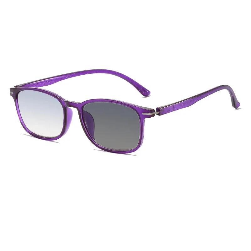 Unisex New Square Frame Photochromic Reading Glasses Sunglasses 2 In 1 Gradient Color Lenses Uv Protection Presbyopia Glasses