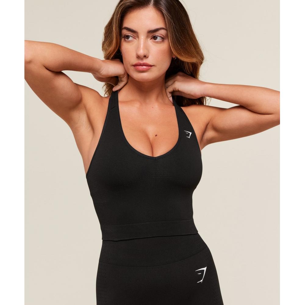 Gymshark Vital Seamless tílko s halter výstřihem a poličkou Černé B2c9l Bb2j