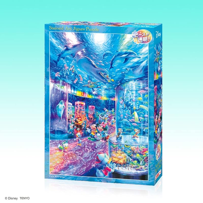 Tenyo [Made in Japan] 500-piece Stained Art Gyutto Series Jigsaw Puzzle Disney Night Aquarium (25 x 36 cm) DSG-500-636 with Service Card