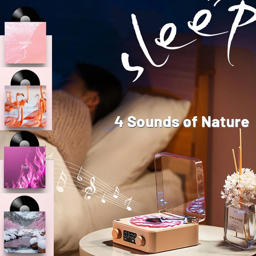 Retro Pikap Hoparlörlü Beyaz Gürültülü Kablosuz Bluetooth Vinil Kayıt Çalar Stereo Ses RGB Projeksiyon Lambası Efekti