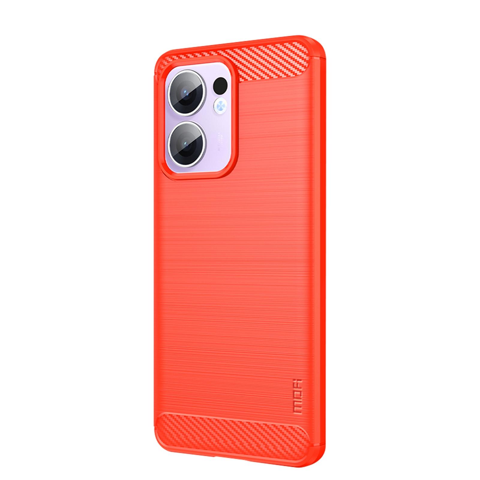 

For Oppo Reno13 F 4G/Oppo Reno13 F 5G Back Cover MOFI Brushed Texture Carbon Fiber Soft TPU Case Red